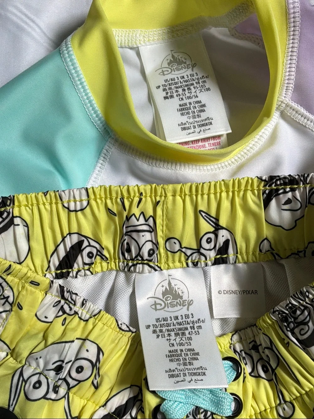 Disney Kids Swim Rashguard Set in Aqua, Yellow & Lavender